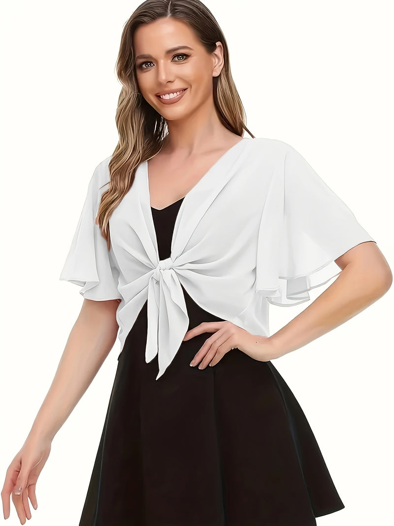 Women's Solid Color Short Sleeve Shirt Cardigan.