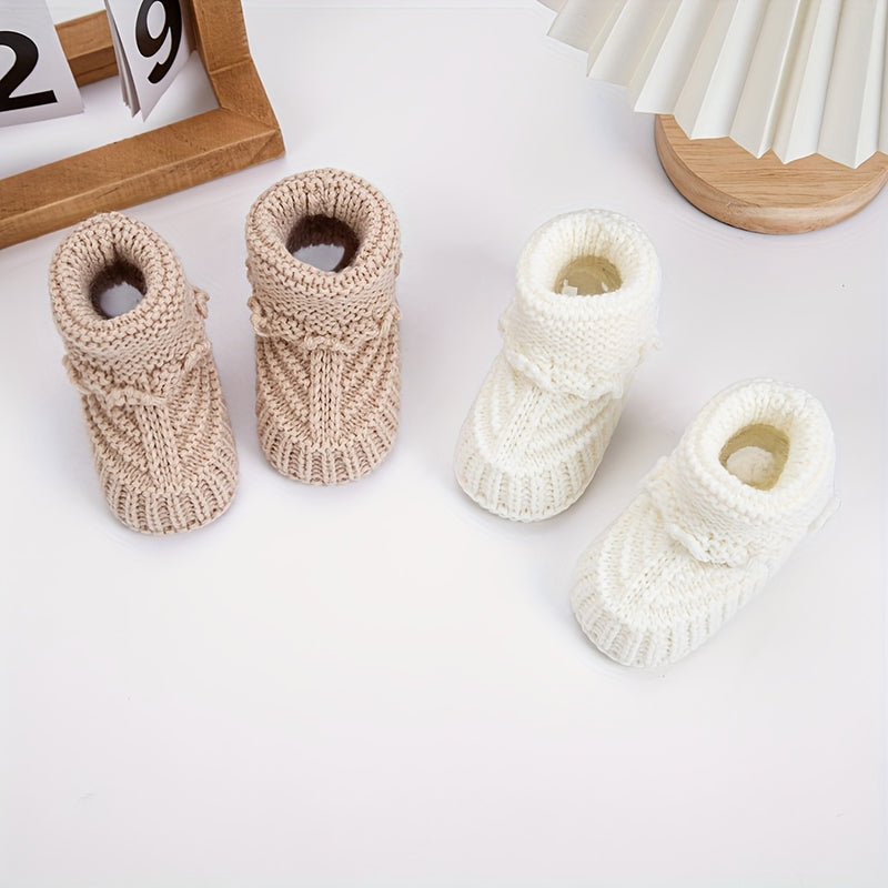 2Pairs/Pack 0-12m Baby Knit Socks Solid Crochet Walking Socks.