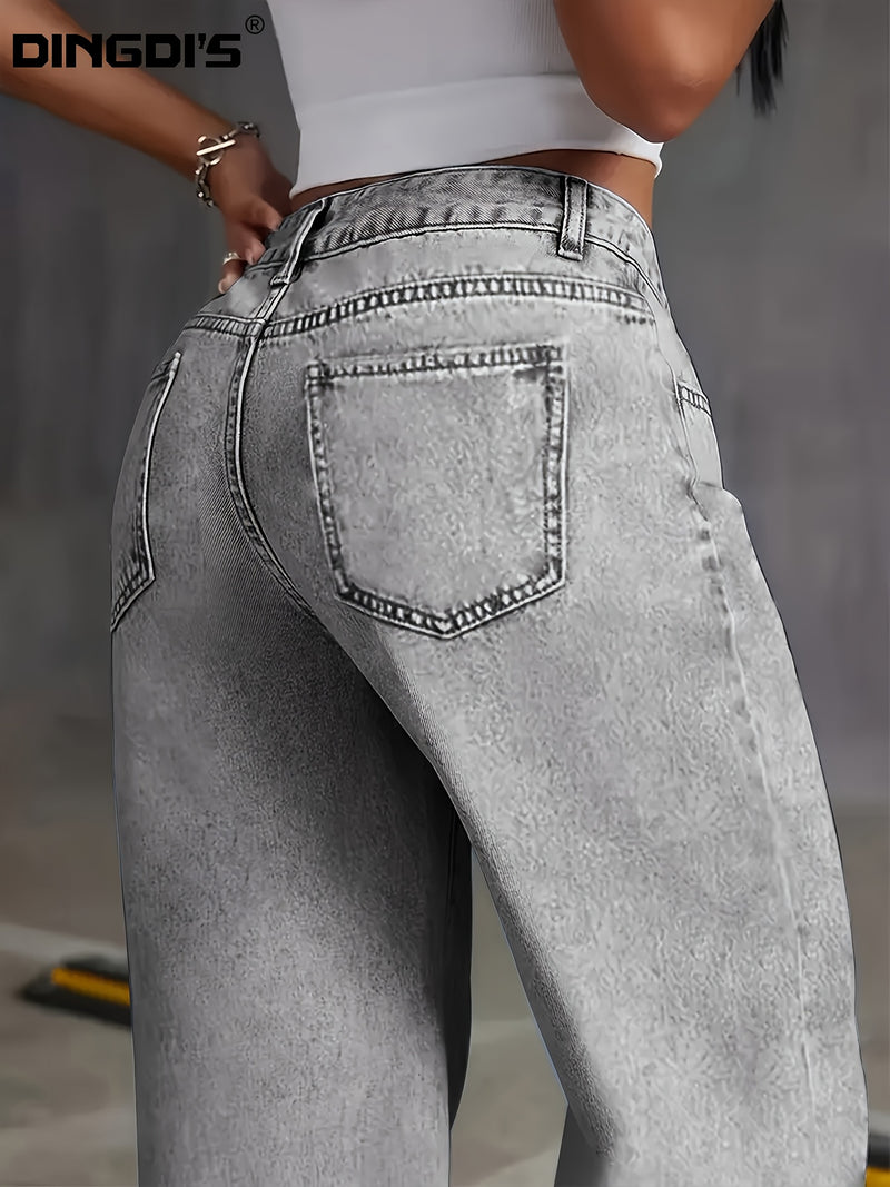 Women's New Stretch Straight Jeans, Wide-leg Jeans with Pockets.