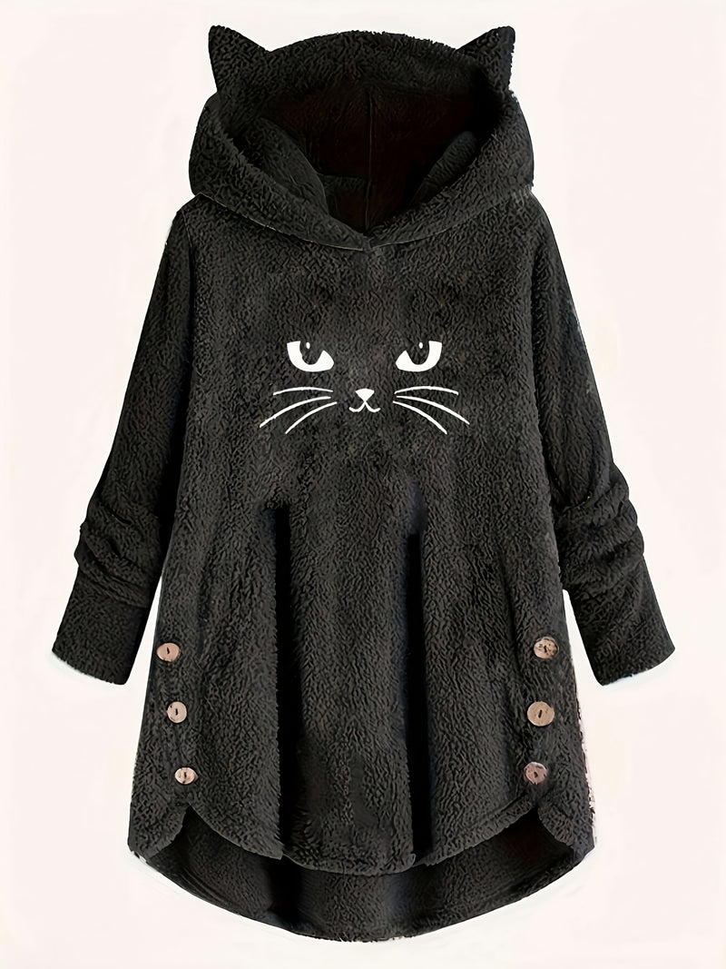 Women's Fashion Fluffy Embroidered Cat Ear Casual Hoodie.