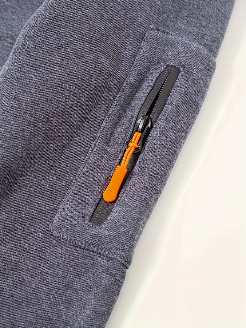 Men's Hoodie. Solid Color Long Sleeve Open Front Hooded Sweatshirt Jacket.