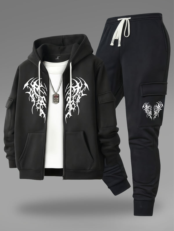 Men’s New Trendy Fashion Zip-Up Hoodie and Loose Cargo Pants.