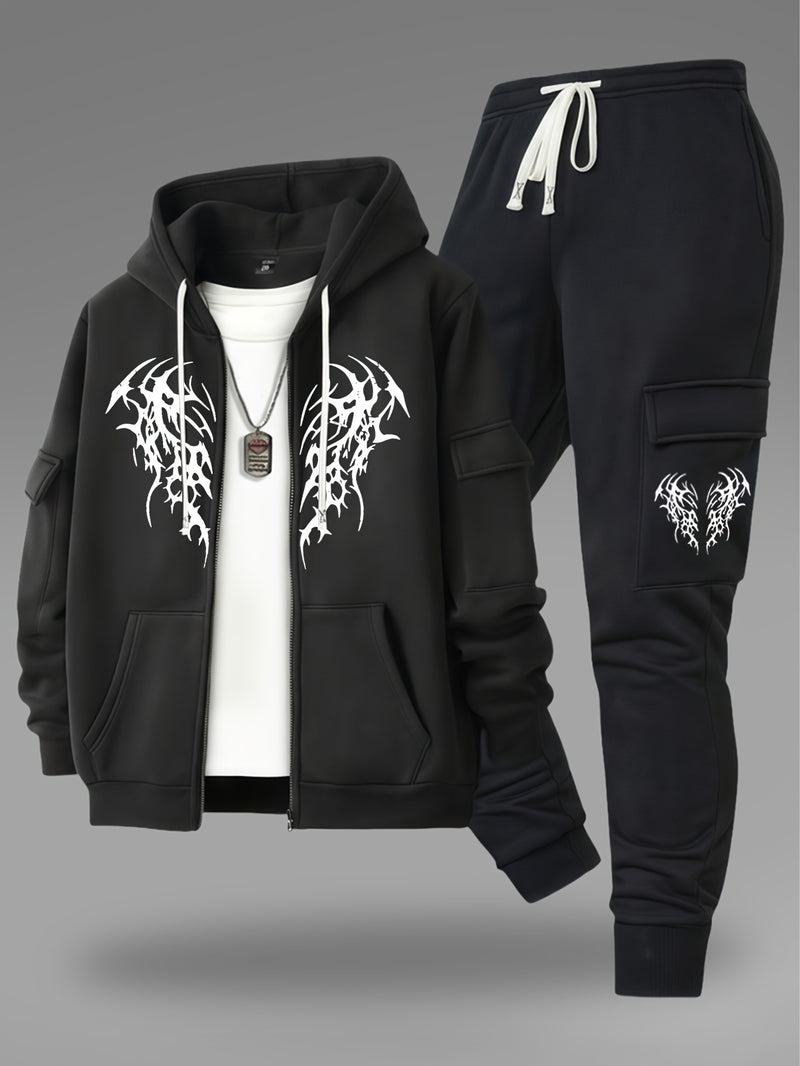 Men’s New Trendy Fashion Zip-Up Hoodie and Loose Cargo Pants.