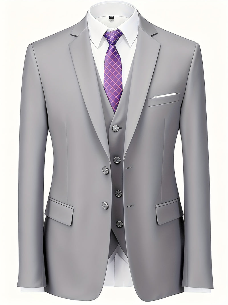 Men's High-End 3pcs Suit Set, Plus Size Men's Suit Set with Pants and Vest.