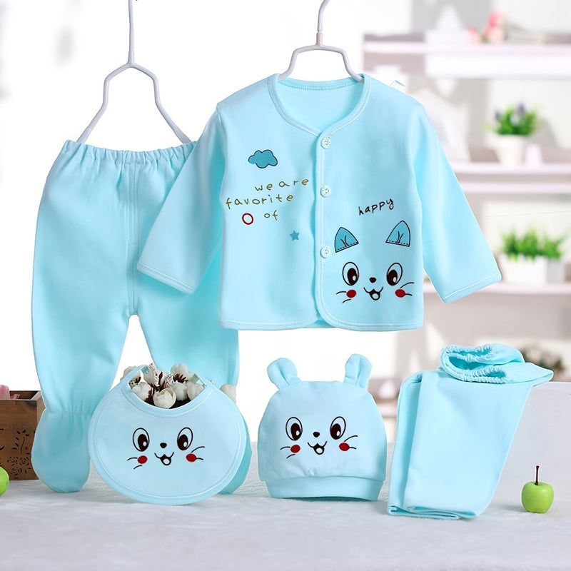 Newborn Baby Clothes Five-Piece Set, Spring/Summer All-Season Outfit.