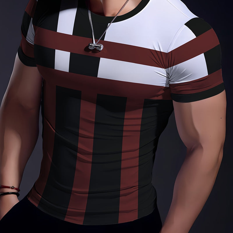 This Men'S Sports Fashion Short-Sleeve T-Shirt Has a Geometric Print.