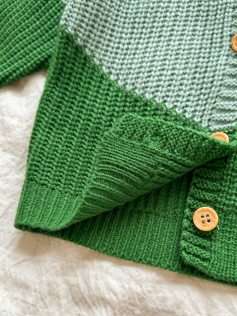 Baby Retro Tricolor Color Blocking Knitted Cardigan.