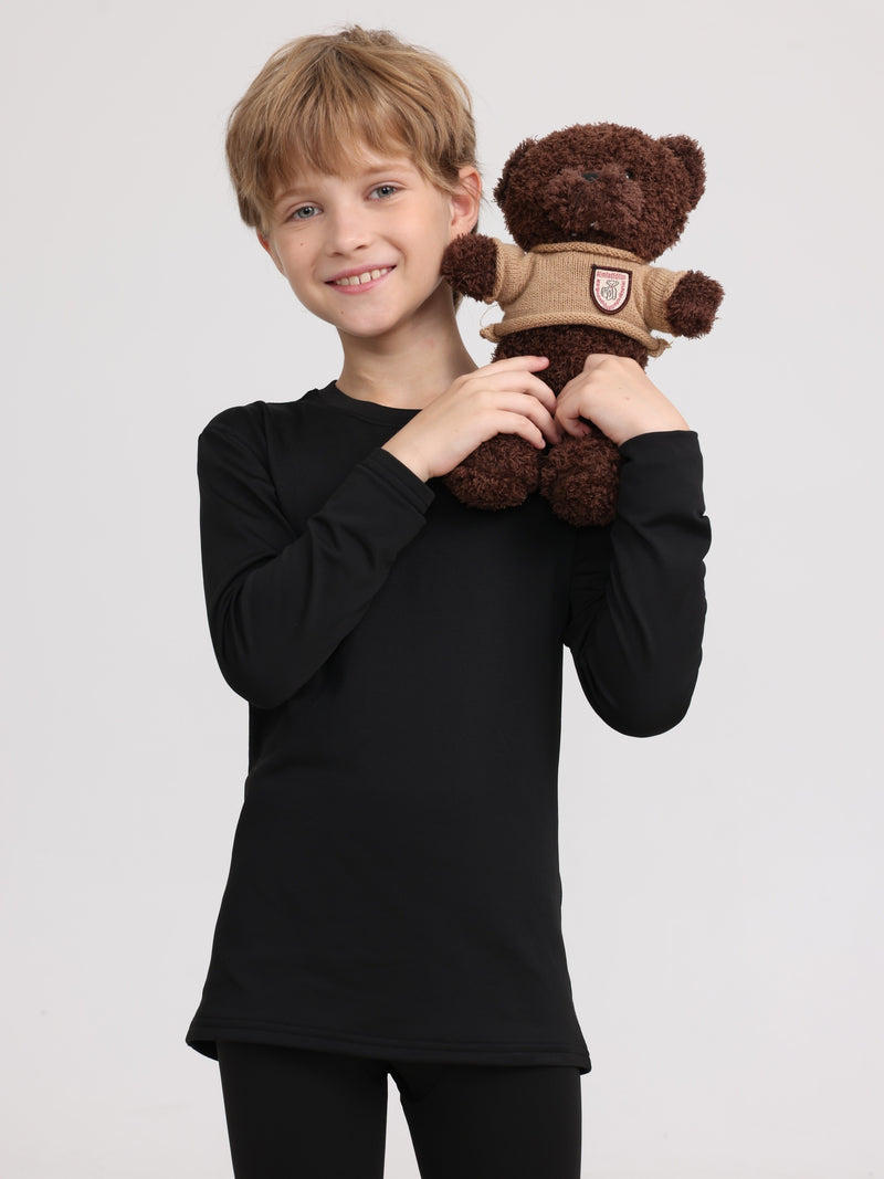 Warm Clothing Set for Boys, Featuring a Solid Color.