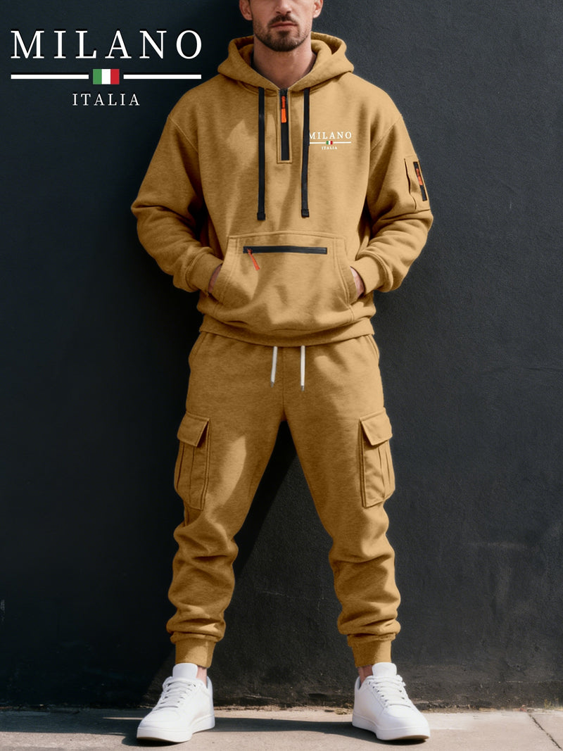Men's Halloween Paris Letter Print Hoodie & Drawstring Cargo Jogger.