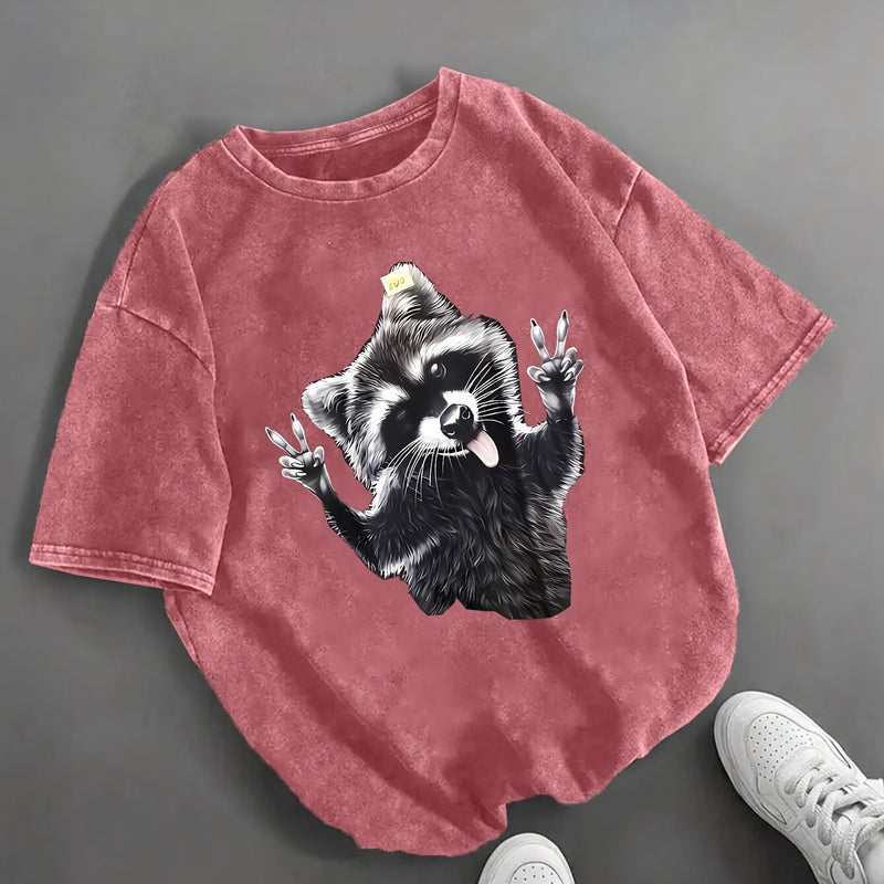 Women’s Vintage Raccoon Face Graphic T-Shirt.