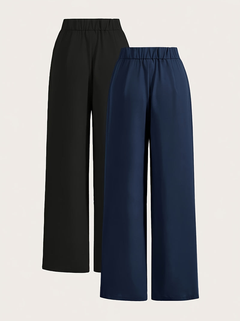 Women’s 3pcs Set Wide-Leg Pants, High-Waist with Double Buttons.