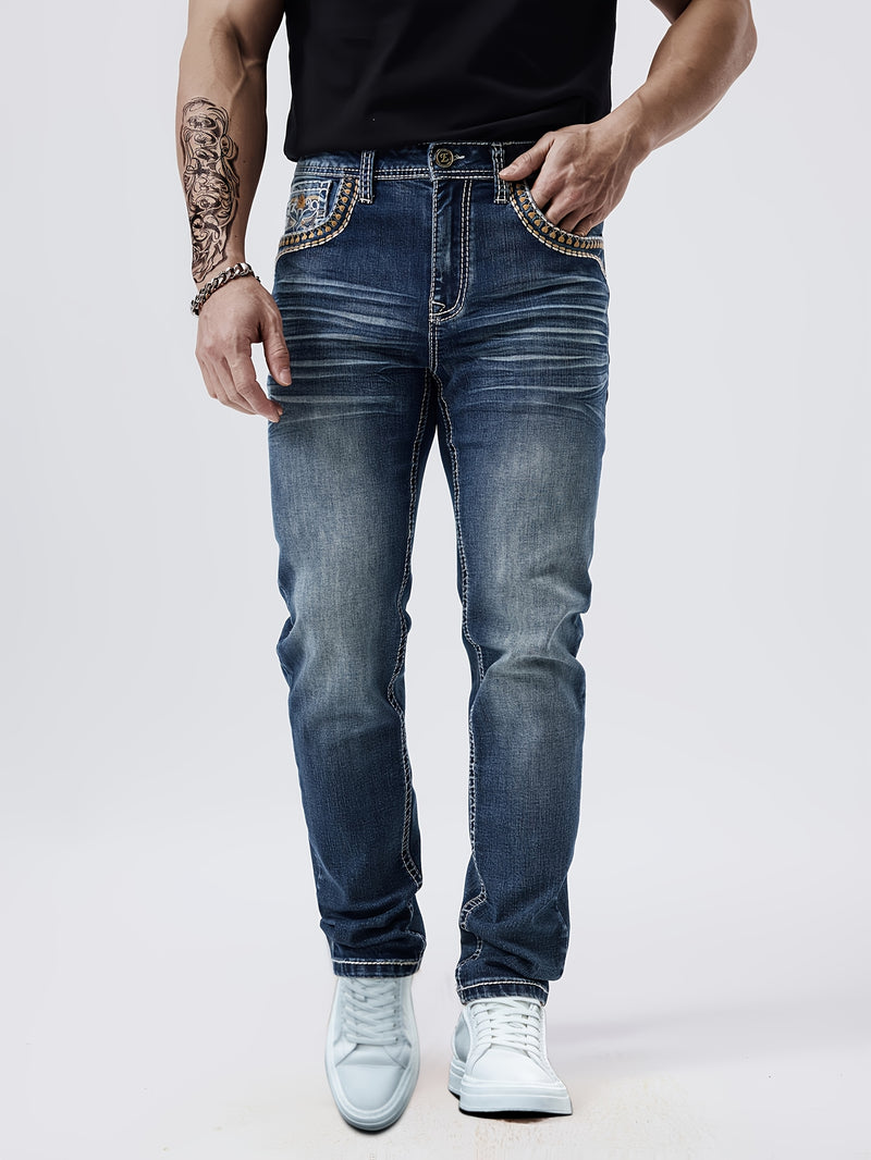 Men's Slim-Fit Straight-Leg Stretch Denim Jeans.