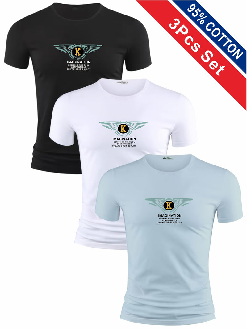 3pcs Men's Casual Short-sleeve Cotton Crew Neck T-shirt Set.
