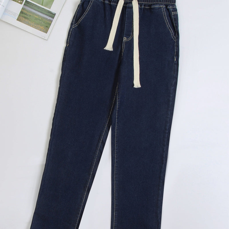 Women’s Unisex Vintage Blue Jeans, Black-Gray Long Pants.