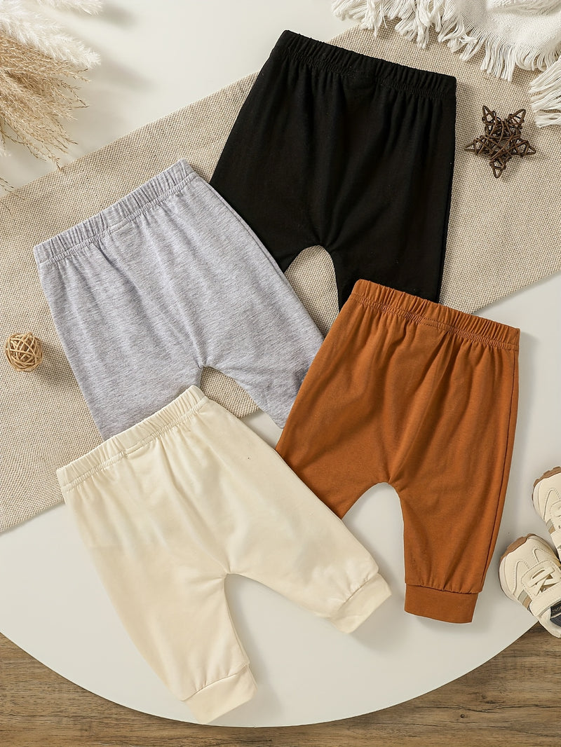 Baby Boy 2025 New Four Seasons Solid Color Casual Pants 4pcs Set.