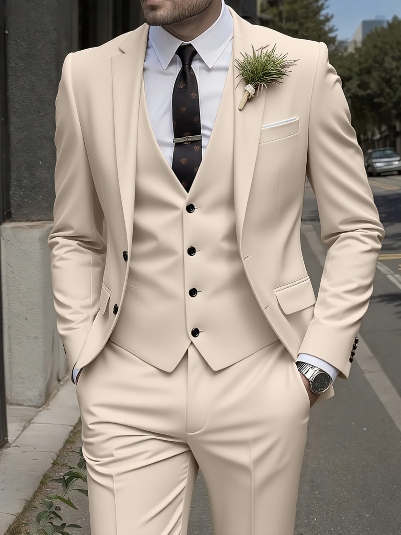 Men's High-End 3pcs Suit Set, Plus Size Men's Suit Set with Pants and Vest.