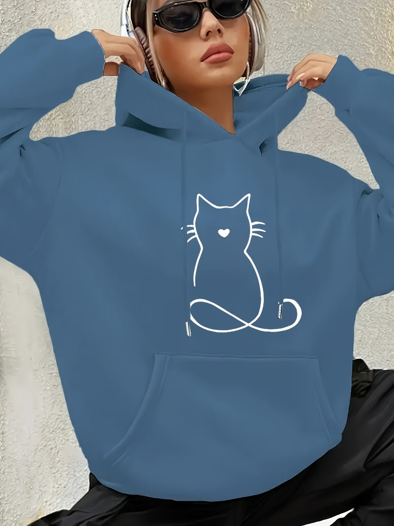 Women's Casual Cat Print Hoodie.
