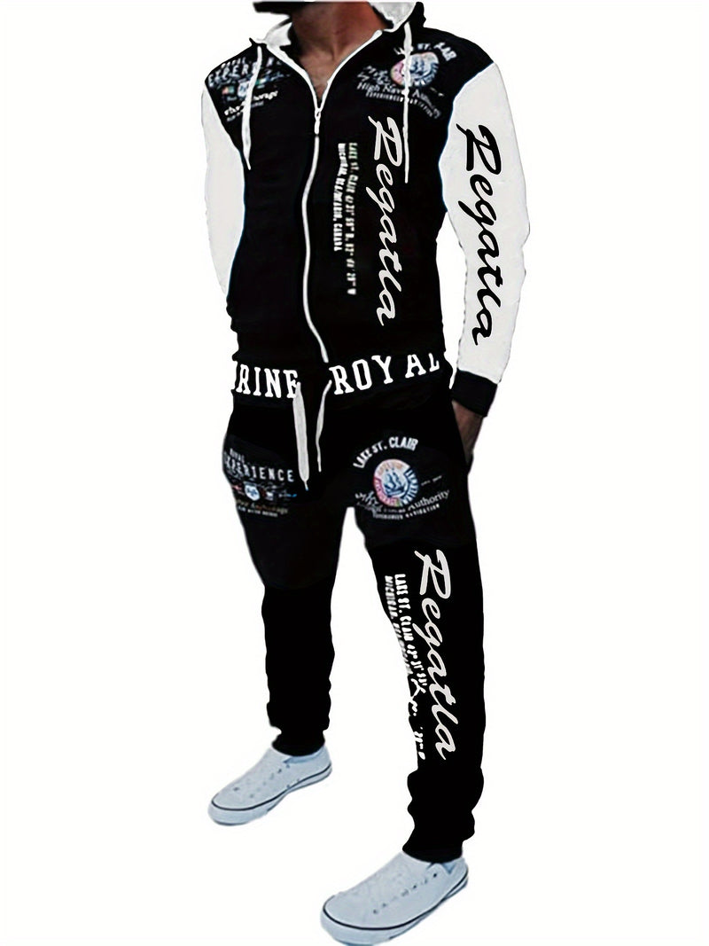 Men's Hooded Letter Print Hoodie Sports Running 2pcs Hoodie Casual Suit.