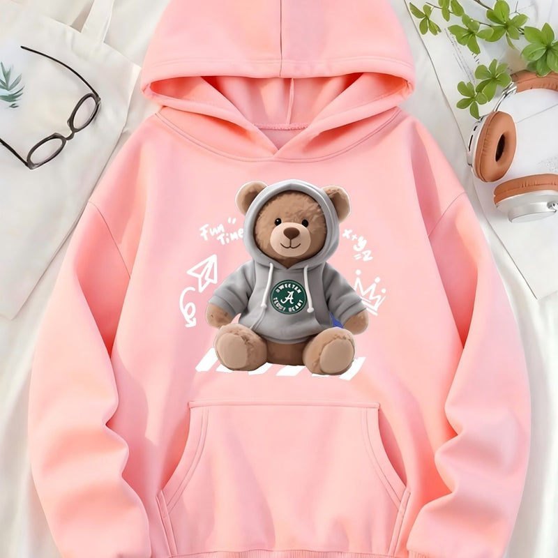 Cute Bear Printed Hoodie | Women'S Long Sleeve Hooded Sweatshirt.