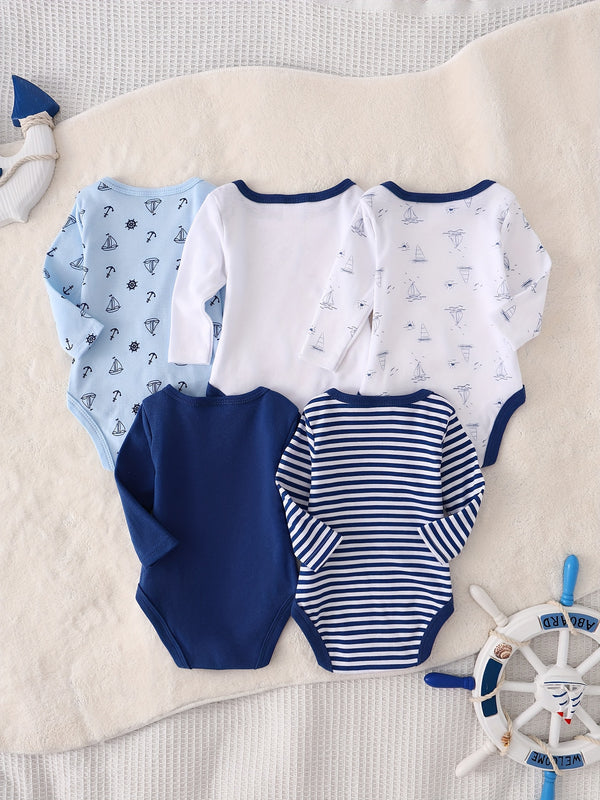 5pcs Boys' Autumn/Winter Long Sleeve Set, Navy Style Children's.