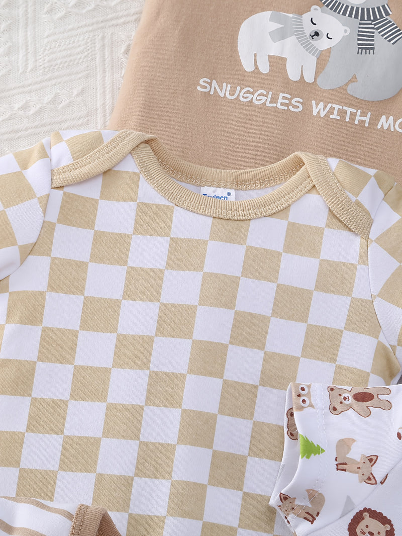 Newborn Unisex Triangle Romper Crawling Outfit, Cute Style 5pcs Set.