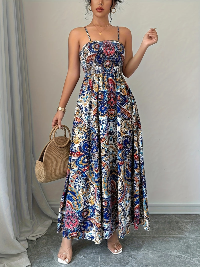 Paisley Print Spaghetti Suspender Dress for Women.
