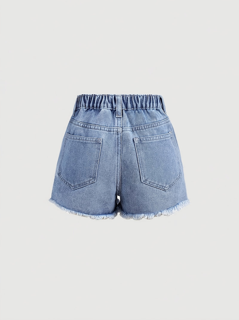 Girls' Denim Shorts - Spring/Summer New Arrival, Star Patch Design, Cute and Playful.