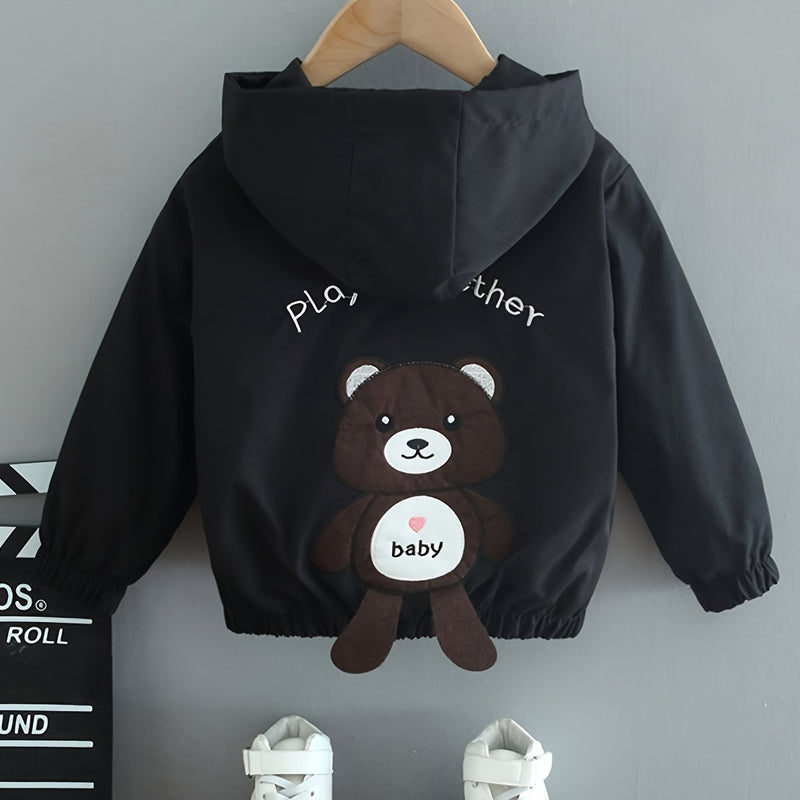 Boys Autumn Bear Jacket Lightweight Spring/Fall Outfit Stylish Hoodie Casual.
