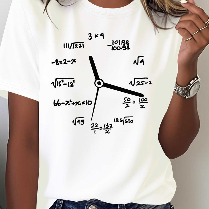 Women's Math & Clock Print T-Shirt.
