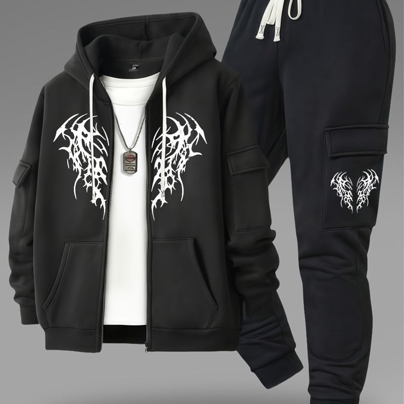 Men’s New Trendy Fashion Zip-Up Hoodie and Loose Cargo Pants.