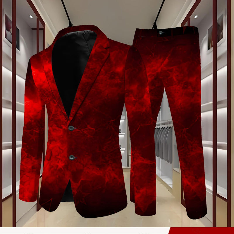 Men's Suit & Pants Set, Classic Red Starry Background.