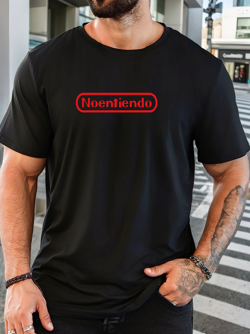 Men's Spanish "No Entiendo" Print Solid Color Casual T-Shirt.