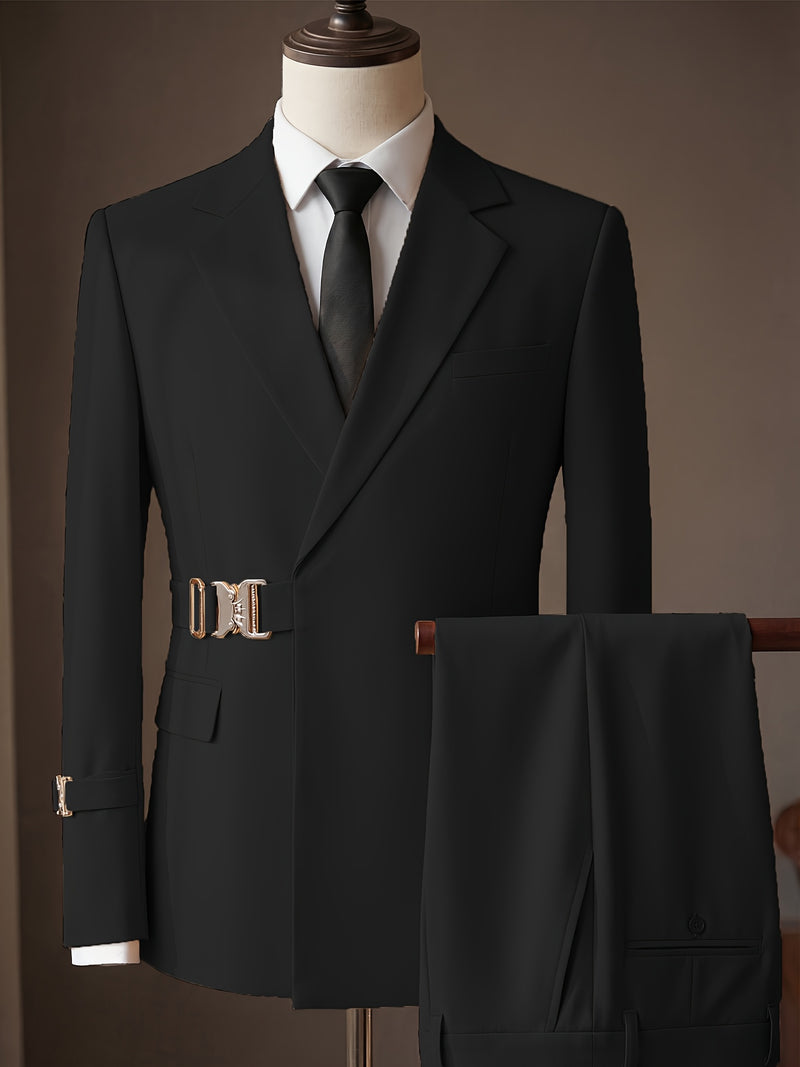 Men's 2pcs Suit Slim Fit Solid Jacket and Pants Set.