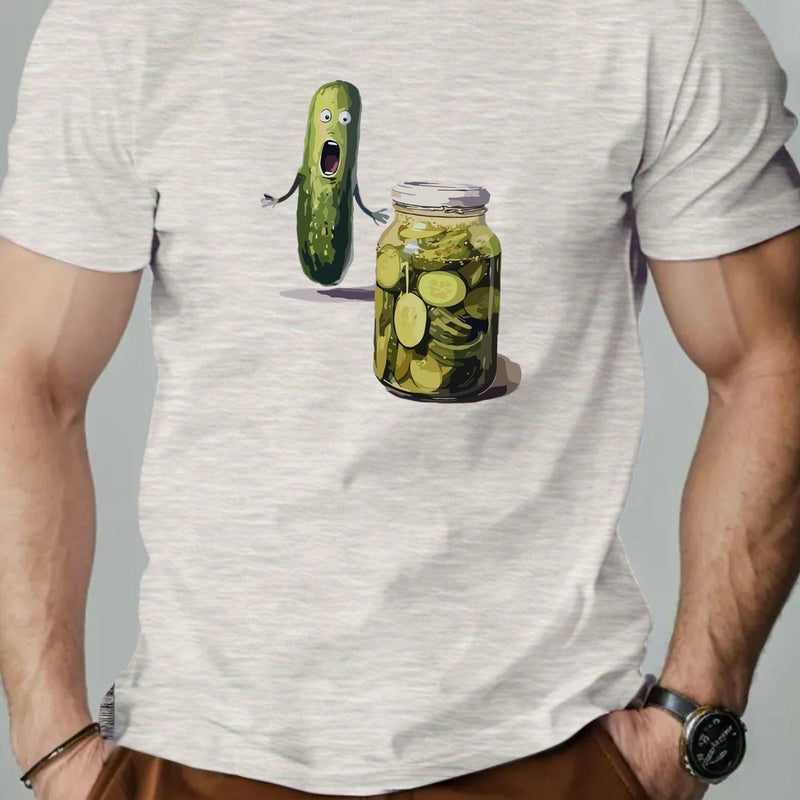 Men's Playful Pickle & Cucumber Jar Graphic T-Shirt.
