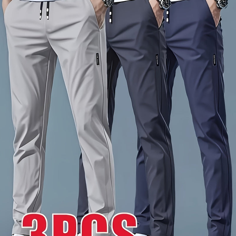 3pcs Men's Athletic Pants - Quick-Dry Drawstring Fitness Joggers.