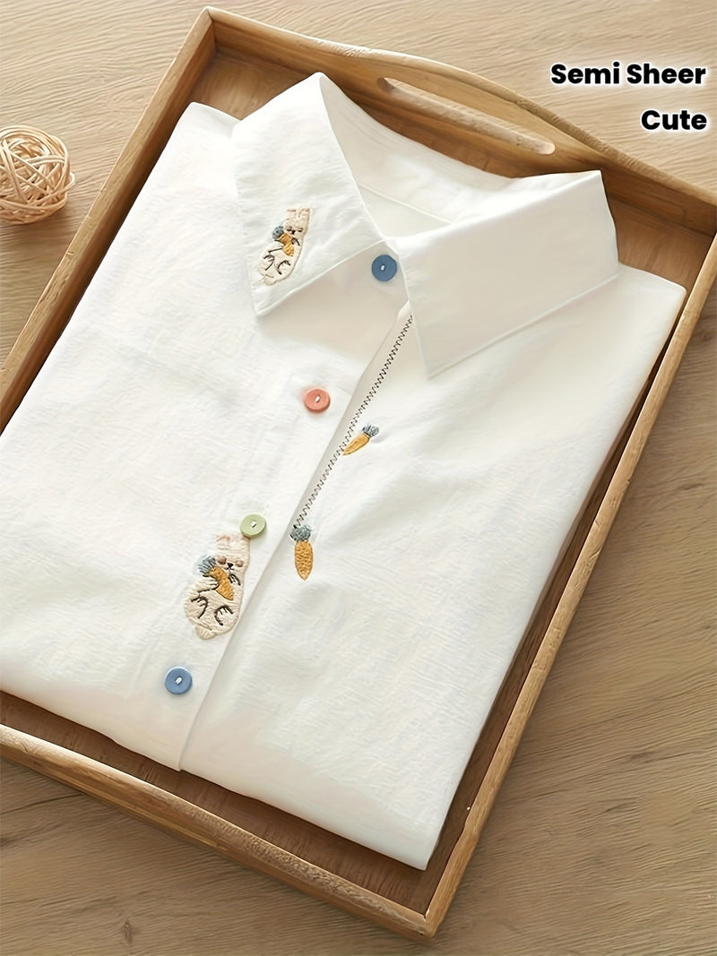 Women's Korean-Style Rabbit & Radish (Gatnori) Embroidery Blouse.