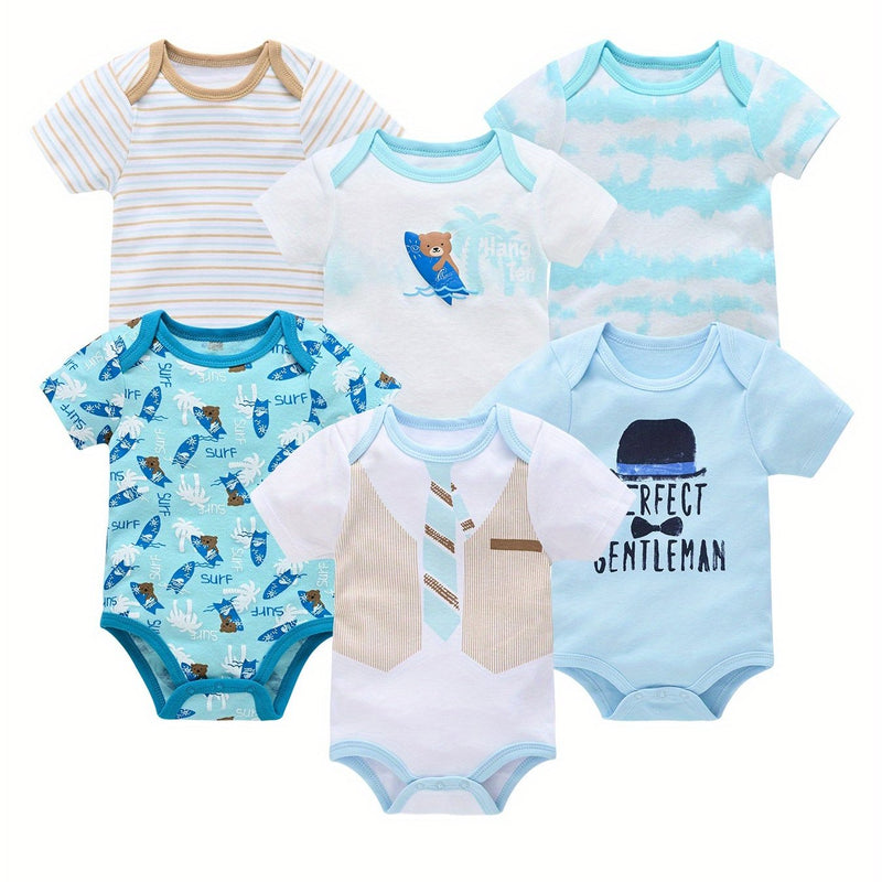 6pcs Newborn Baby Short-Sleeve Onesies.