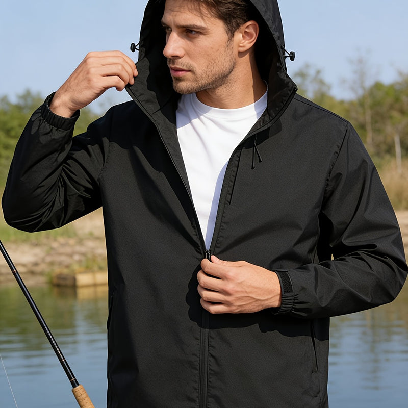 Spring Men'S Sports Jacket | Long Sleeve, Hooded, Zipper Closure.