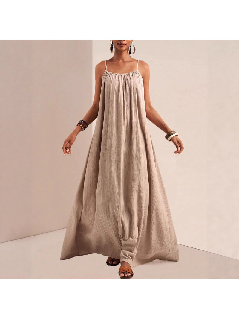 New Arrival Women's Elegant Solid Color Camisole Flared Maxi Dress.
