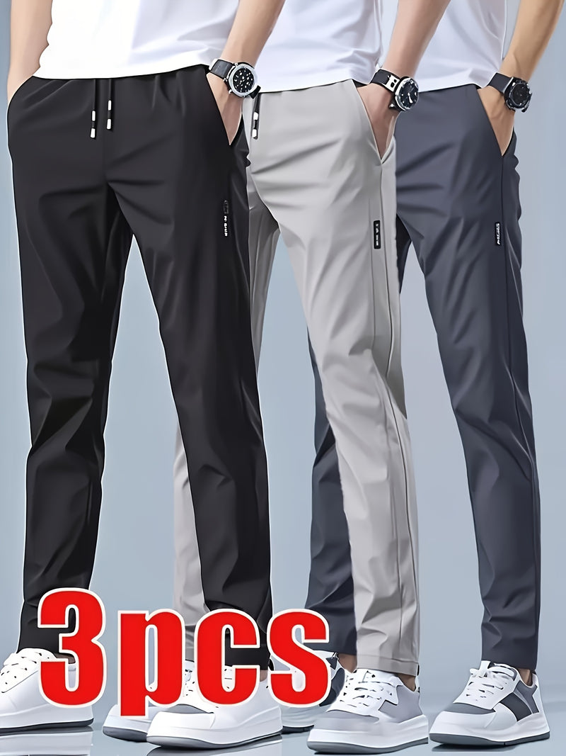 3pcs Men's Athletic Pants - Quick-Dry Drawstring Fitness Joggers.