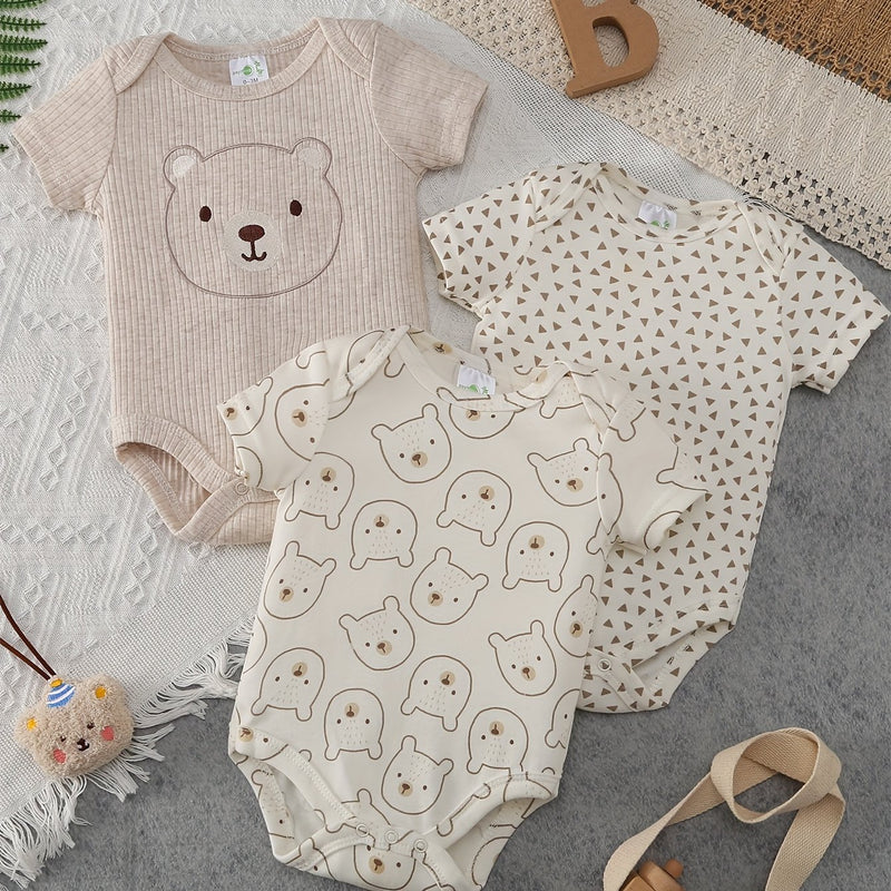 3-Piece Newborn Set with Cute Bear Pattern, Casual Outfit for Boys 0-9 Months.