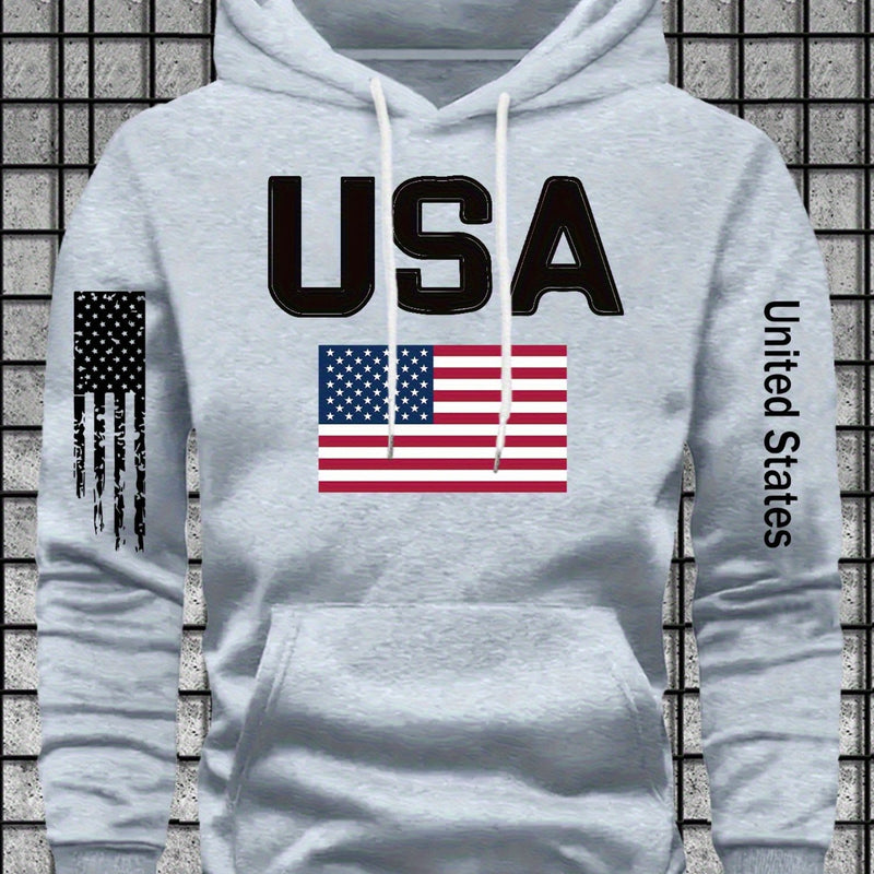 Men's Casual Versatile Stylish Hoodie with USA Letter Print.