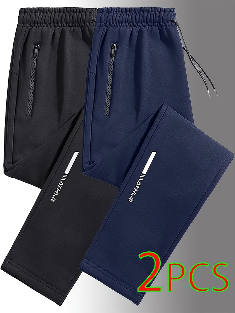 2pcs Men's Straight-Leg Jogger Pants with Zipper.