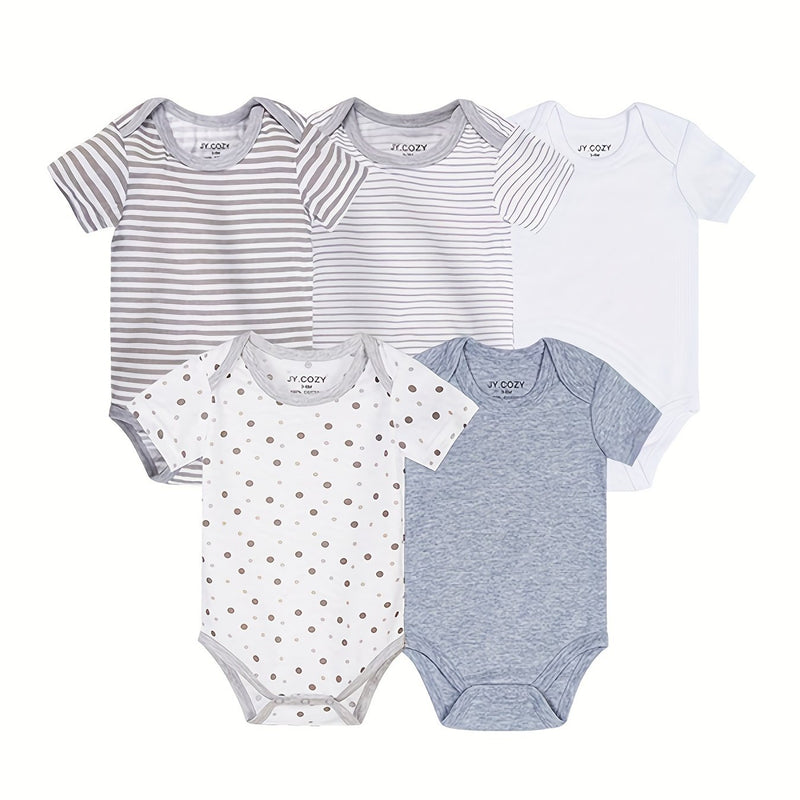 5pcs Cute Baby Girl 100% Cotton Short Sleeve Bodysuits.