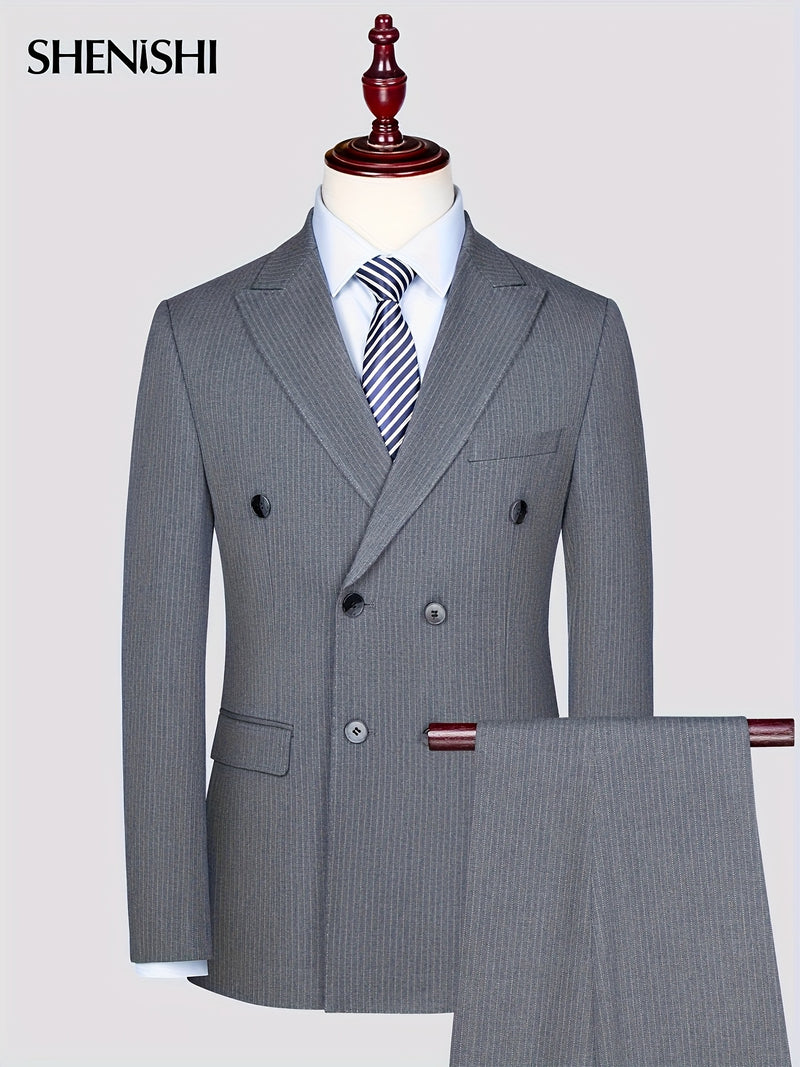 Men's Double-Breasted Suit Set, Casual Formal Wear.