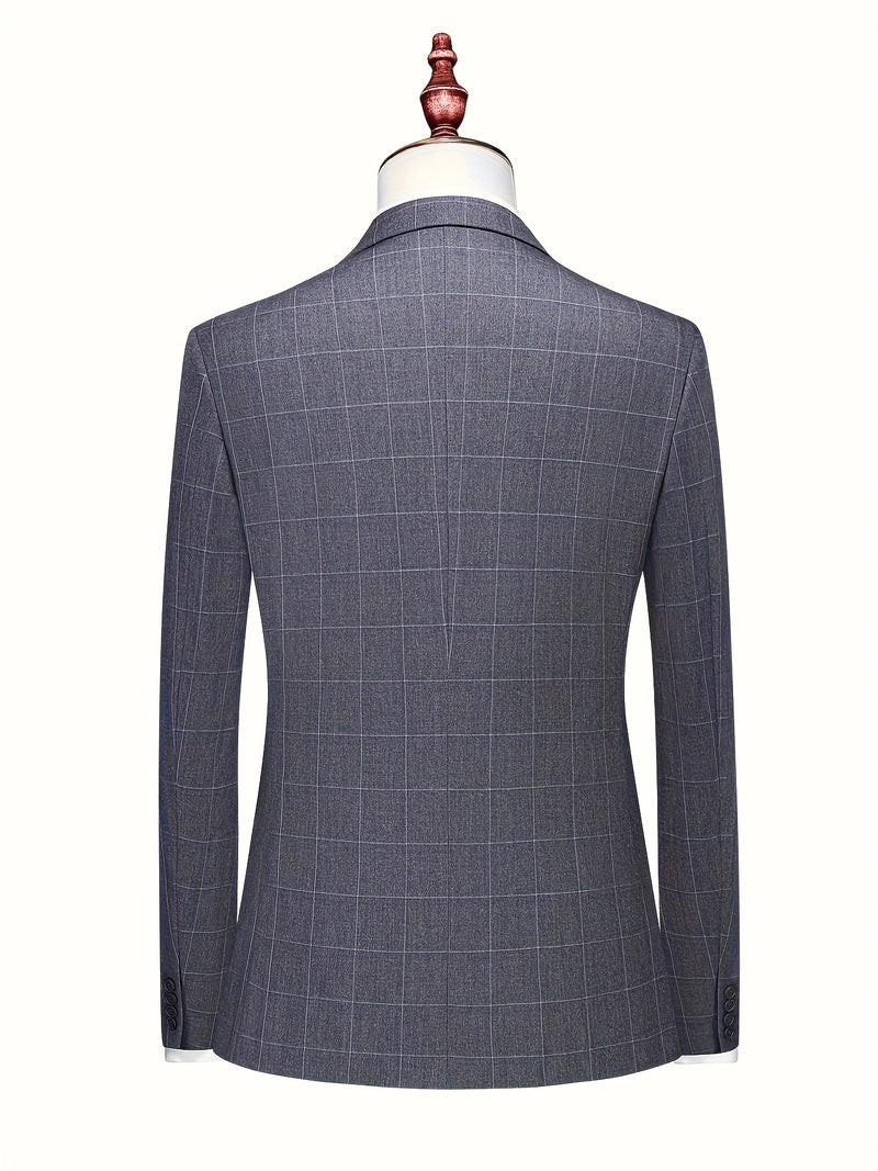 3pcs Men's Slim-Fit Checkered Suit - Notable Suit Suitable for Business.