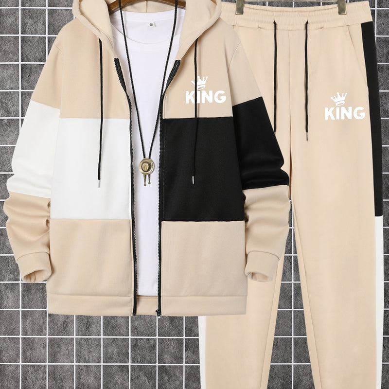 Men's Autumn And Winter Zip-Up Long Sleeve Sweatshirt And Long Pants Set.