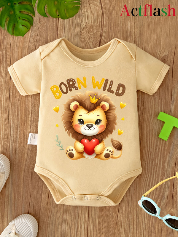 3pcs Cute Animal Print Baby Bodysuits | Soft Comfortable Crew Neck Newborn.