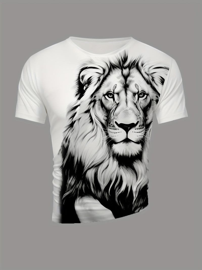 Men’s T-shirt Streetwear Featuring a 3D Print Lion Graphic.