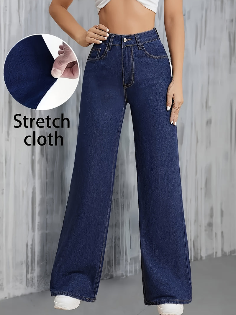 Women's Stretch Straight-Leg Solid Color Denim Pants.
